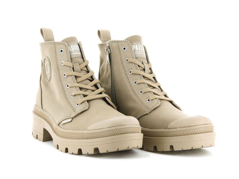 Beige Women's Palladium Pallabase Twill Boots | 1256MFILB