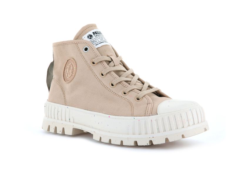 Beige Women's Palladium Pallashock Mid Organic High Tops | 4103RWKOM