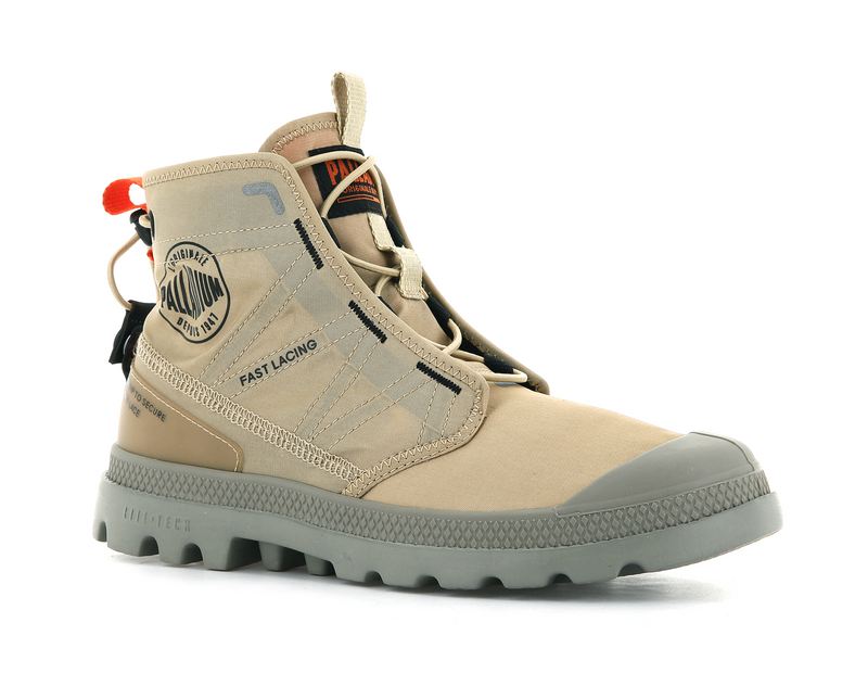 Beige Women's Palladium Pampa Travel Lite High Tops | 7296LOHQV