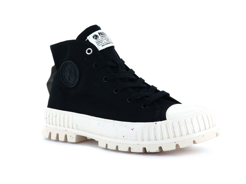 Black Kids' Palladium Pallashock Mid Organic High Tops | 7406TDOYW