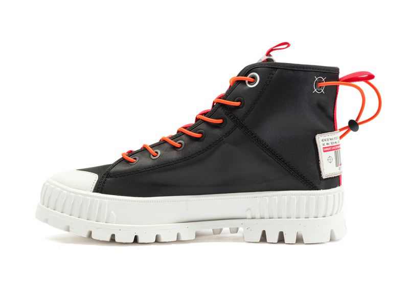 Black Men's Palladium Pallashock Mid Ticket To Earth High Tops | 4123HDEWC