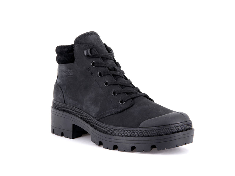 Black Women's Palladium Pallabase Lo Cuff High Tops | 4632FZAPO