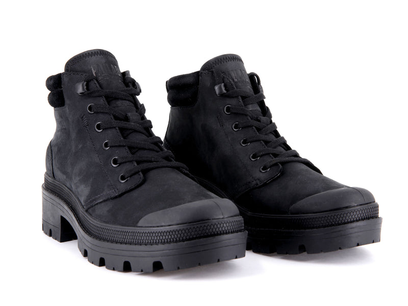 Black Women's Palladium Pallabase Lo Cuff High Tops | 4632FZAPO