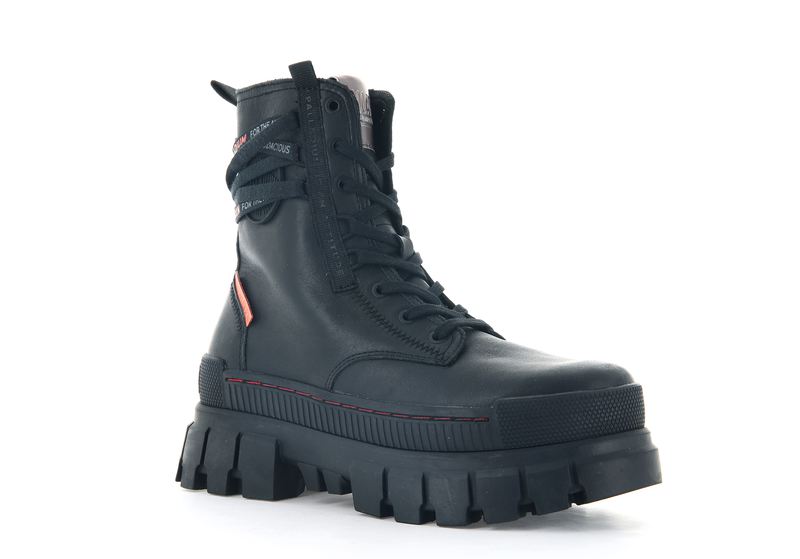 Black Women's Palladium Revolt Leather Boots | 9365NLPBD