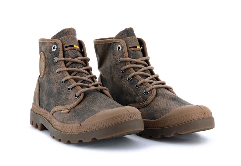 Brown Men's Palladium Pampa Hi Wax Boots | 5602MRDFY