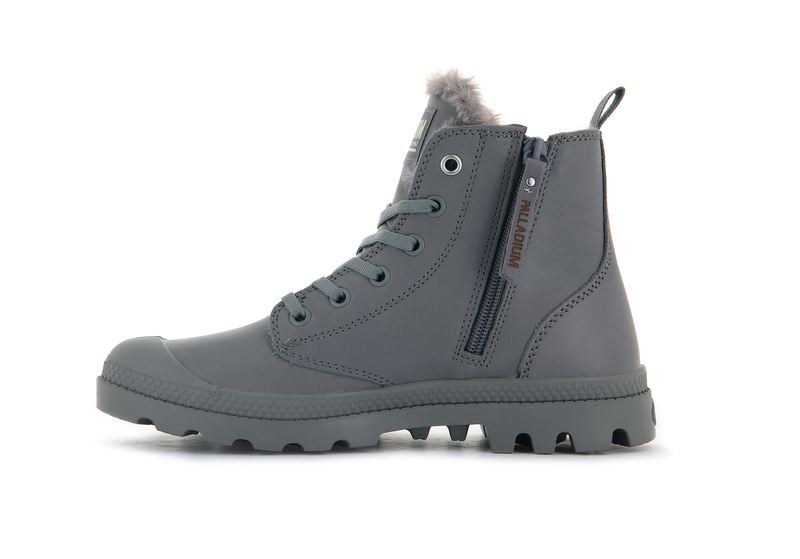 Grey Women's Palladium Pampa Hi Zip Leather S Boots | 4713CTHSZ