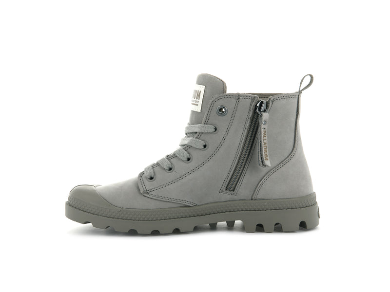 Grey Women's Palladium Pampa Hi Zip Nubuck Boots | 6083BPDVW