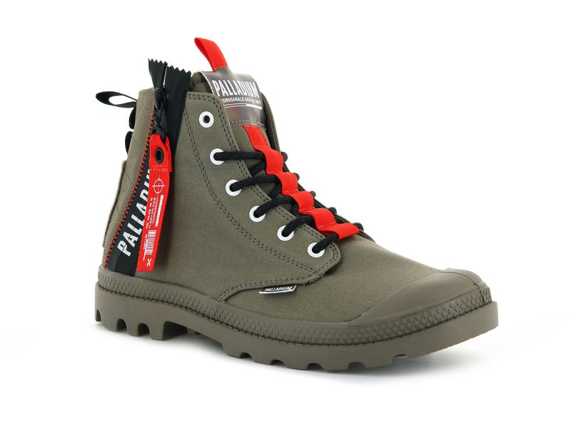 Olive Men's Palladium Pampa Hi Ticket To Earth High Tops | 4230FTAMZ