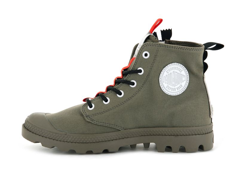 Olive Men's Palladium Pampa Hi Ticket To Earth High Tops | 4230FTAMZ