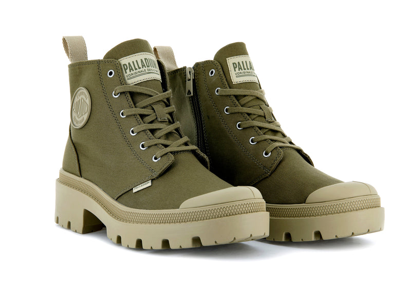 Olive Women's Palladium Pallabase Twill High Tops | 0193YJOFK