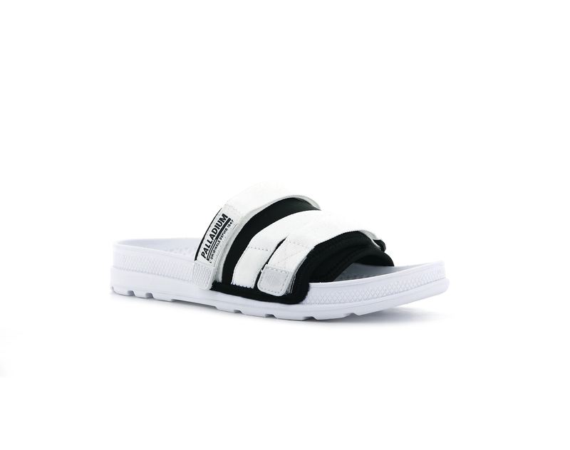 White/Black Kids' Palladium Solea Slides | 2931KFCUN