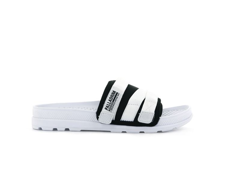 White/Black Kids\' Palladium Solea Slides | 2931KFCUN