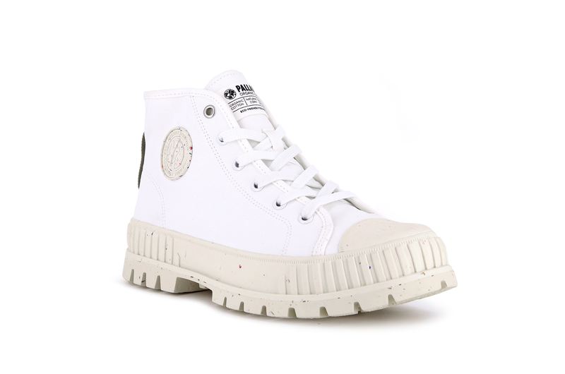 White Kids' Palladium Pallashock Mid Organic High Tops | 5908SVWOD