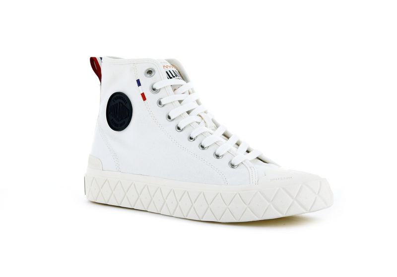 White Men's Palladium Palla Ace Canvas Mid High Tops | 9047DWQUG