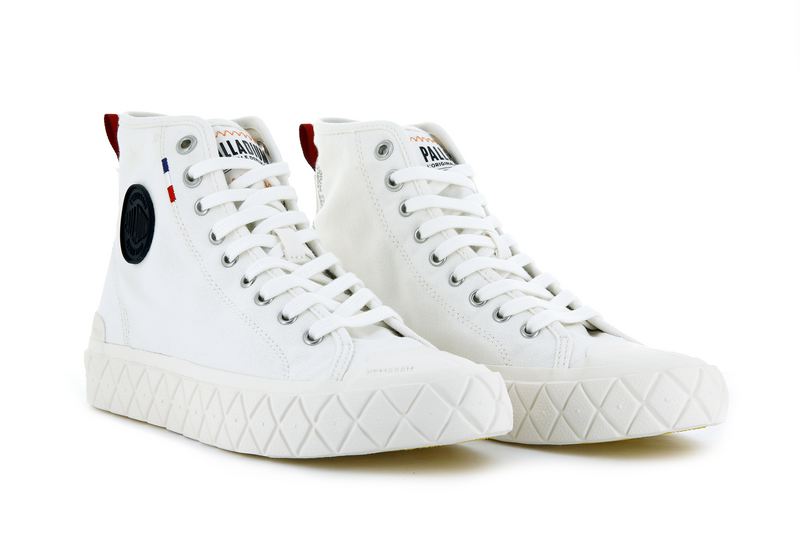 White Men's Palladium Palla Ace Canvas Mid High Tops | 9047DWQUG