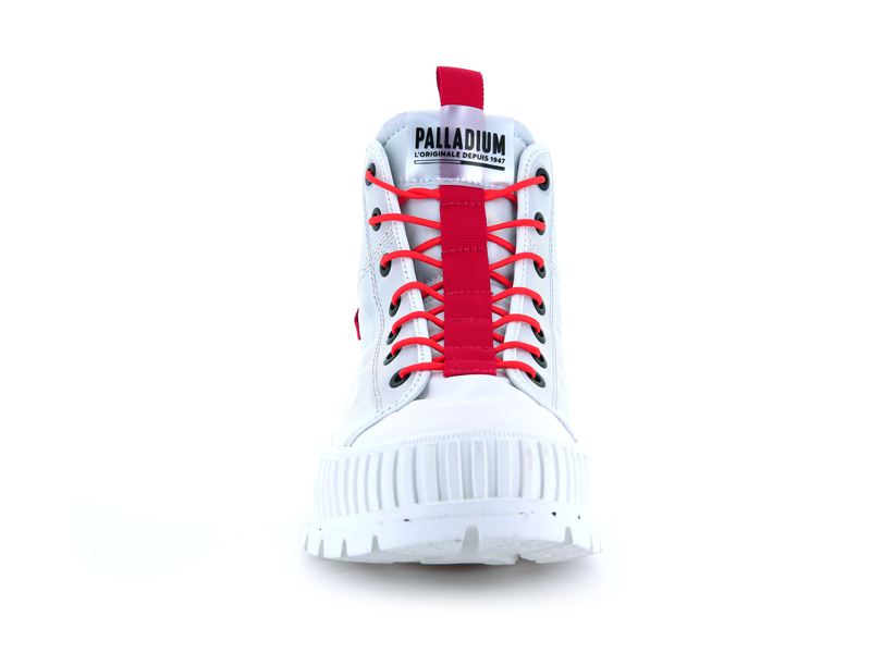 White Men's Palladium Pallashock Mid Ticket To Earth High Tops | 5493LBWVZ