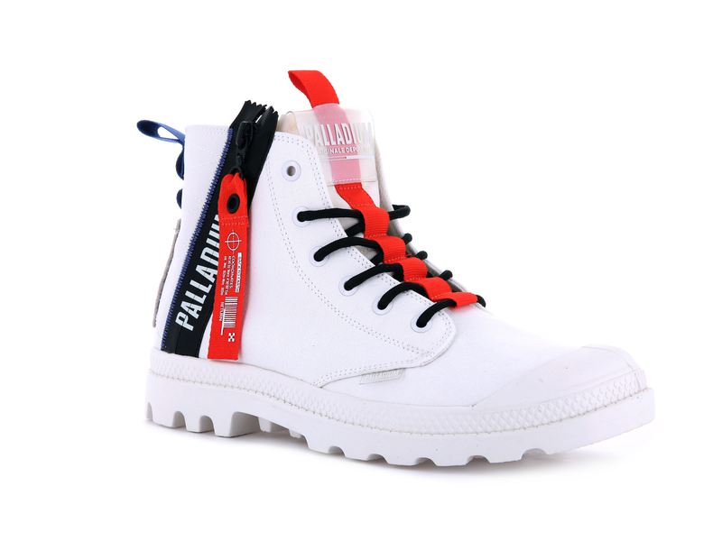 White Men's Palladium Pampa Hi Ticket To Earth Boots | 4016OJDIC