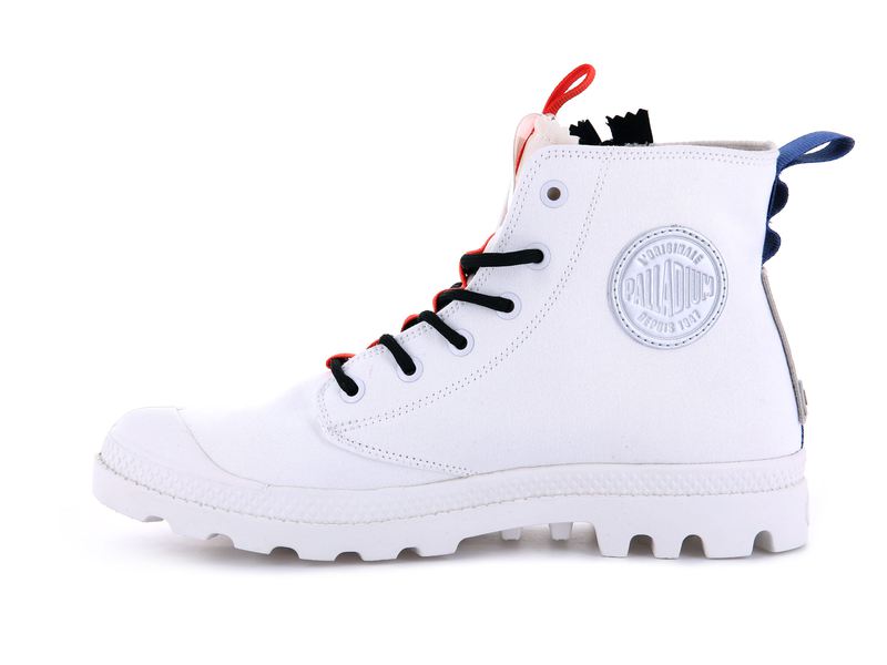 White Men's Palladium Pampa Hi Ticket To Earth Boots | 4016OJDIC