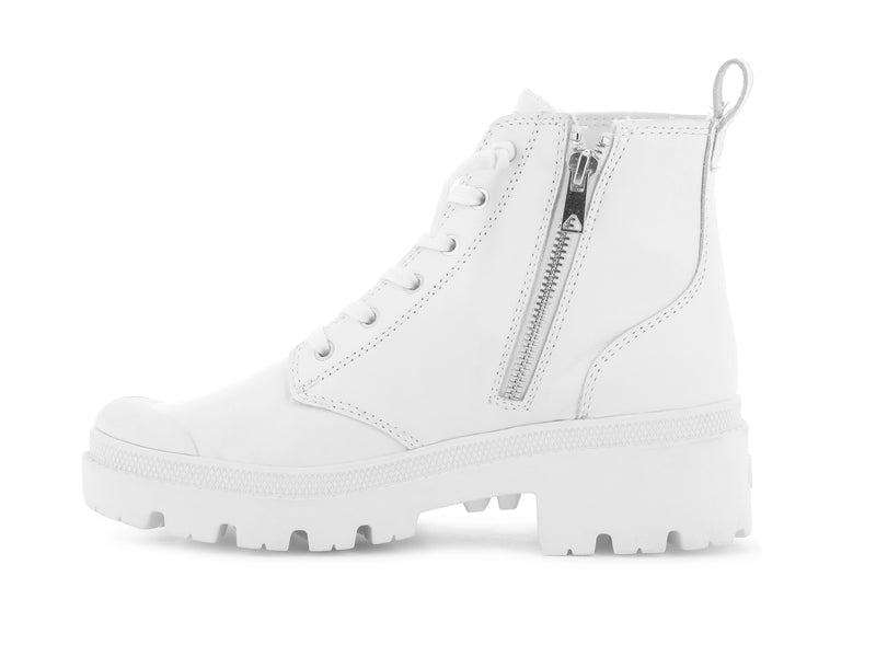 White Women's Palladium Pallabase Leather High Tops | 3168PIAOJ