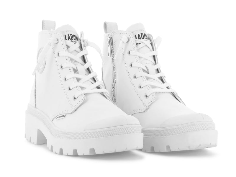 White Women's Palladium Pallabase Leather High Tops | 3168PIAOJ