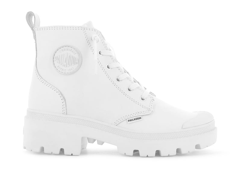 White Women\'s Palladium Pallabase Leather High Tops | 3168PIAOJ