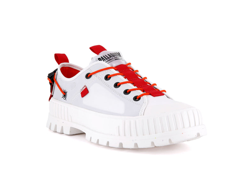 White Women's Palladium Pallashock Lo Ticket To Earth Low Tops | 9753NPZGF