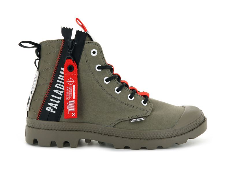 Olive Men's Palladium Pampa Hi Ticket To Earth High Tops | 4230FTAMZ